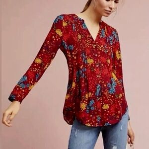 Mauve Red and Blue Patterned Women's Blouse